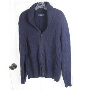 Austin Reed London Navy Cable Knit Shawl Collar Cardigan Sweater M Cotton Wool